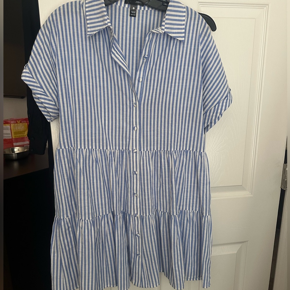 Aqua button down tiered dress / med/